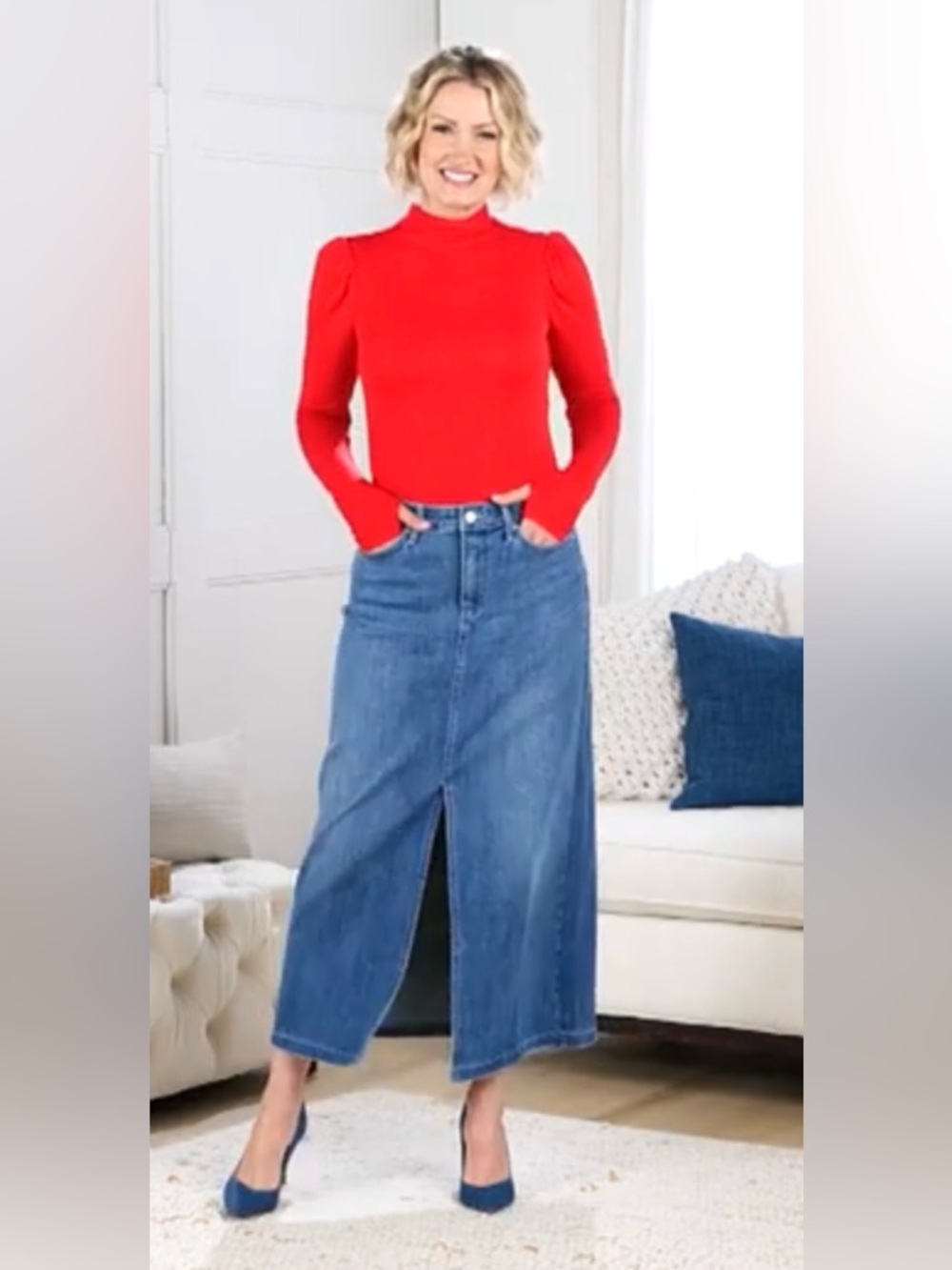 NYDJ High Rise Long Denim Skirt w/ Slit